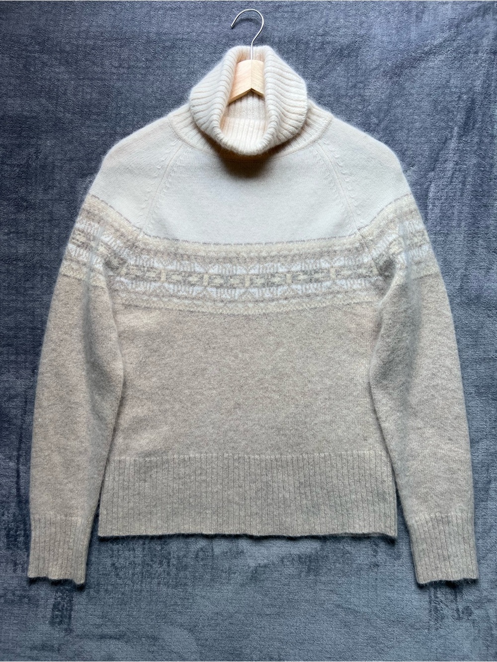 Valerie Stevens Sweater Sz M Angora Rabbit Hair Cropped Fair Isle Turtleneck